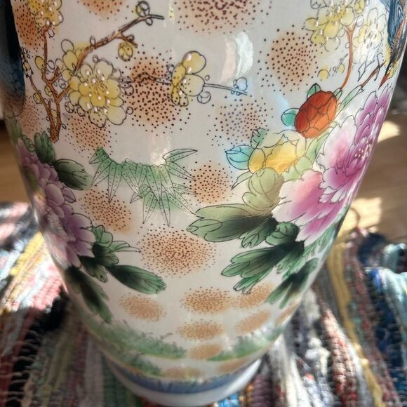 Chinese Lsrge Floral And Birds Beautiful Porcelain 24” Tall 10” Wide Beautiful - Picture 6 of 16